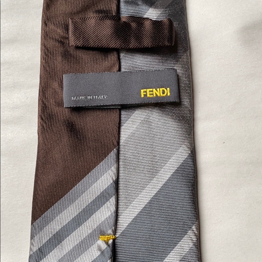 Fendi Brown/Gray Silk Narrow Tie – 3" Width - Picture 3 of 5
